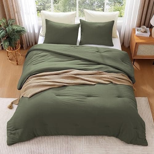 WRENSONGE Twin/Twin XL Comforter Set - 2 Pieces Olive Green Comforter Prewashed Soft Lightweight for All Seasons,Fluffy Down Alternative Twin XL Comforter with 1 Pillow Sham - Olive Green - Twin/Twin XL(66"*90") thumbnail 9