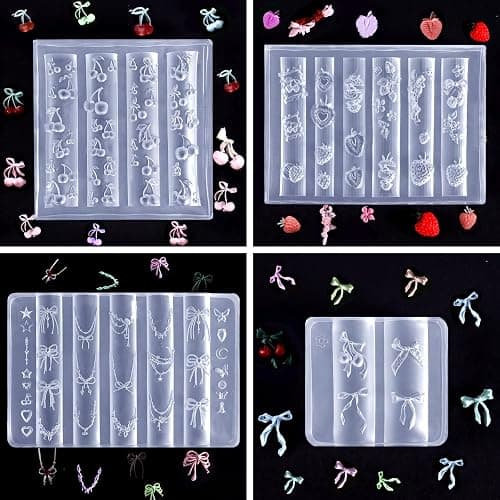 Laza 4pcs Fruit Silicone Nail Art Molds Multiple Cherry Shaped Nail Molds | Reusable Nail Molds for Nail Art,Good Elasticity,3D Nail Mold, Strawberry Bowknot Chain Cherry Molds with Scraper & Pen thumbnail 5