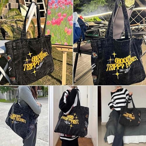 Lefe Liee denim Aesthetic Tote Bag for Women, Large Shoulder Hobo Bags big Capacity Shopping Work Bag black hippie crossbody bag y2k bag trendy with pockets thumbnail 4