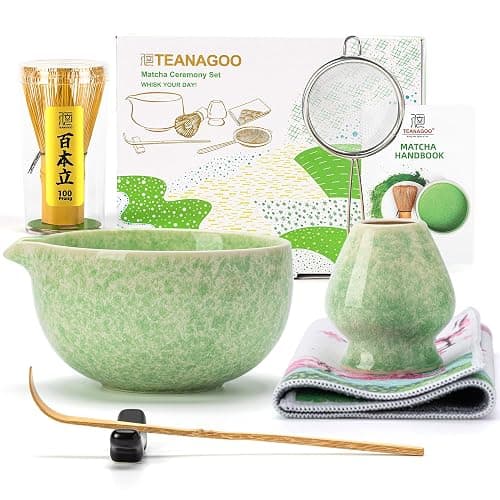 TEANAGOO Matcha Whisk Set,7 Pcs Matcha Set Green,Ceremony Matcha Kit,Matcha Tea Set for Making Latte,Ceramic Bowl(chawan) whith Spout and Whisk,Gift for Matcha Lovers - Image 1