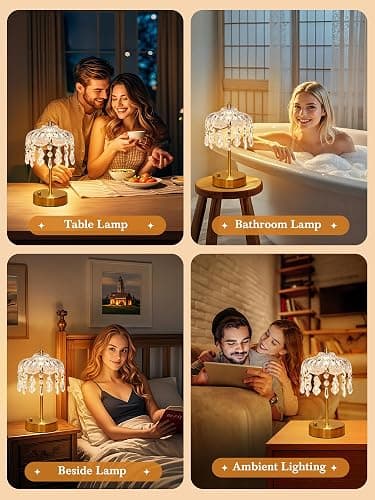 Crystal Lamp, 3 Colors 10 Brightness Vintage Lamp Cordless Lamps,3600mAh Rechargeable Lamps Flower Lamps,Room Decor for Teen Girls,Aesthetic lamp Bedroom Kitchen Bathroom thumbnail 7