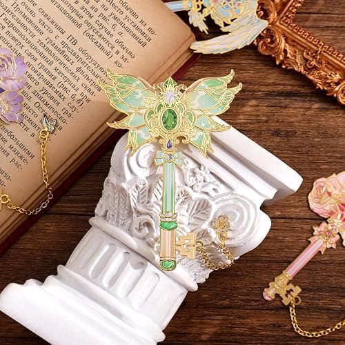 4pcs Metal Bookmarks Set for Reading Women and Men, Enchanted Floral Wing Key Magic Reading Accessories, Fantasy Book Marks Gifts for Book Lovers Readers Kids Page Holders with Flower Feather Designs thumbnail 9