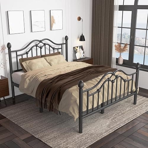 LoVinson Full Bed Frame with Headboard and Footboard, Modern Metal Platform Bed Frame Support Up to 1000LBS, Under Bed Storage, No Box Spring Needed, Easy Assembly, Black thumbnail 9