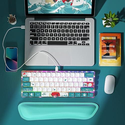 MIHIYIRY 60% Wired Gaming Keyboard, 61 Keys SK Mechanical Keyboard, RGB Backlit Compact Gaming Keyboard Red Switch PC(Coral Sea) thumbnail 6