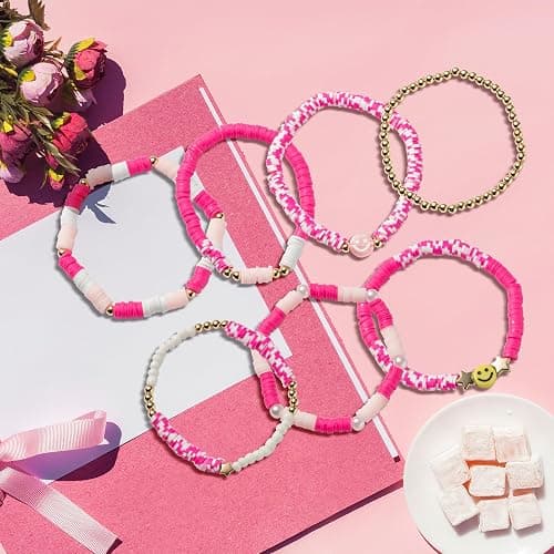 LieToi Preppy Heishi Bracelets Set Colorful White Gold Smile Heart Star Evil Eye Beaded Polymer Clay Pearl Stackable Charm Y2K Kidcore Summer Beach Bohemian Layering Bracelets Jewelry for Women Girls Teens thumbnail 3