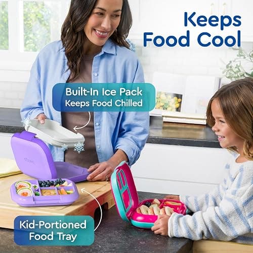 Bentgo Chill Kids Leak-Proof Lunch Box - 4-Compartment Bento Box with Built-In Ice Pack, 3.3 Cup Capacity, PFAS & BPA-Free, Microwave & Dishwasher Safe, Ideal Size for Ages 3 to 7 (Fuchsia/Teal) thumbnail 3