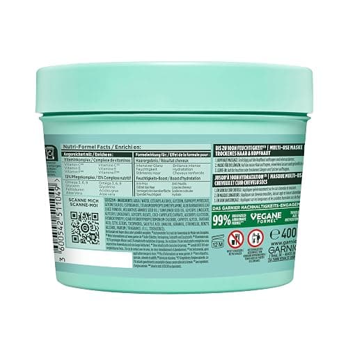 Garnier Fructis Aloe Vera + Haarmaske, Leave-In Haarkur für normales bis trockenes Haar & Kopfhaut, Mehr Geschmeidigkeit und Glanz, Intensive Feuchtigkeit, Ohne Silikone, Vegan, Hairfood, 3in1, 400ml thumbnail 2