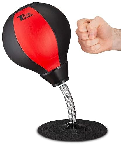 Tech Tools Stress Buster Desktop Punching Bag - Suctions to Your Desk, White Elephant Gifts for Coworker Men and Women, Heavy Duty Stress Relief Ball, Gag Gifts Funny Desk Accessories - Image 1