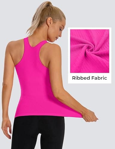 MathCat Seamless Workout Tank Top for Women with Built in Bra, Padded Racerback Ribbed Athletic Yoga Camisole thumbnail 3