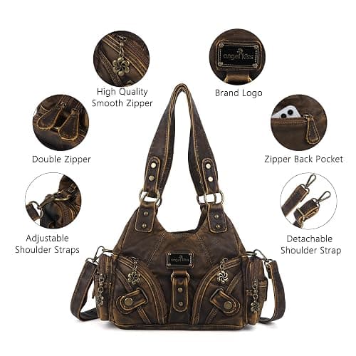 Angel Kiss Purses for Women Small Hobo Shoulder Bags Vagen Leather Multi-Pocket Tote Bag with Zipper thumbnail 5