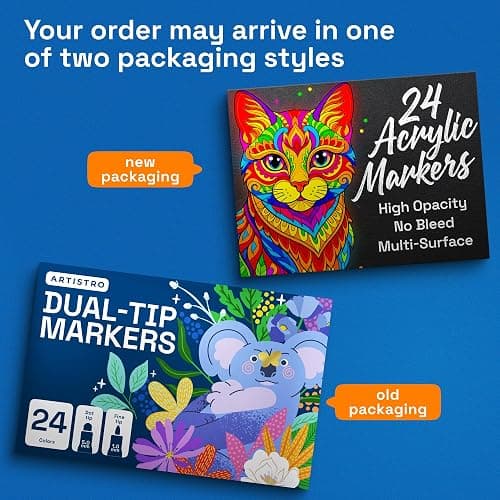 ARTISTRO 24 Acrylic Paint Markers for Rock, Fabric, Wood, Glass, Decoration - Dual-Tip Paint Pens for Coloring Books for Adults, Teens, Kids - Art and Craft Supplies Kit - Gift Idea thumbnail 9