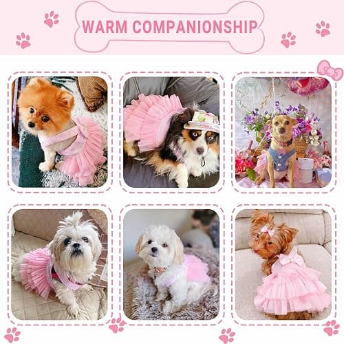 Dog Dresses, Fashion Pet Dog Clothes, Striped Mesh Puppy Dogs Princess Dresses (Pink, Small) thumbnail 4