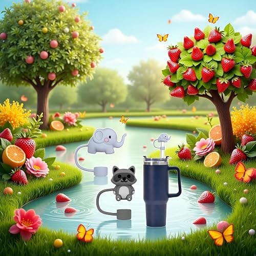 Elephants and raccoons Straw Cover for Stanley 40&30 Oz Cup, 10mm Silicone Straw Covers Cap for Stanley Cup Accessories, Cute Topper for Tumblers, Cap Stopper for Reusable Straws thumbnail 2