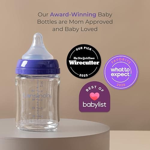 Lansinoh Anti-Colic Glass Baby Bottles, 8 Ounces, 4 Count Bottles for Feeding, Baby Essentials, Includes 4 Medium Flow Nipples, Size M thumbnail 6