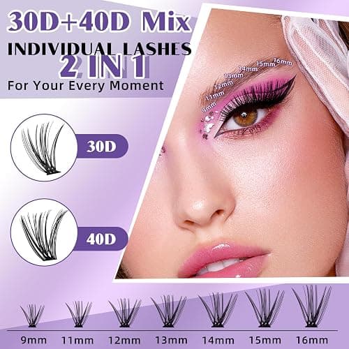 DIY Lash Extension Kit 280pcs Individual Lashes Cluster D Curl Eyelash Extension Kit Lash Clusters with Lash Bond and Seal and Lash Applicator Tool for Self Application (KIT,30D+40D-9-16MIX) thumbnail 4