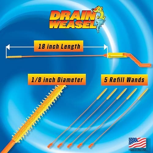 FlexiSnake Drain Weasel Sink Snake Hair Clog Remover Tool, Pipe, Bathroom, Bathtub Cleaner, 18-inch, Made in the USA, 5 Wands and Removable Handle thumbnail 7