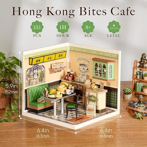 Rolife Super Creator DIY Miniature Plastic House Building Set Playset with LED, Suitable for Mini Figures Construction Toys Diorama Kit Gifts for Teens Adults (Hong Kong Bites Cafe) thumbnail 2