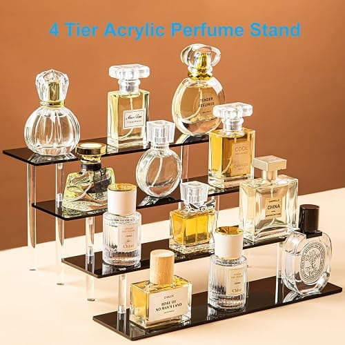 HENABLE 4 Tier Perfume Organizer Stand, Acrylic Risers Display Stands, Display Risers, Perfume Shelf Dessert Display for Party, Figure Stand Funko POP Shelves, Black Cupcake Stand Holder thumbnail 3
