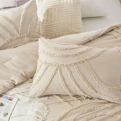 ENJOHOS Full Boho Comforter Set for College Girls - 3 Pieces Beige Tufted Rainbow Comforter, Lightweight Soft Microfiber Bedding with 2 Pillowcase for All Season thumbnail 6