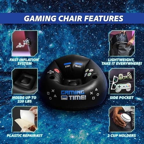 FranFusion Inflatable Gaming Chair for Kids & Teens with Cup Holders and Side Pocket - This Air Bean Bag Game Chair is The Perfect Furniture for Gamer Room Décor (Gaming Time with Ottoman) - Blue GTw/Ottoman thumbnail 4