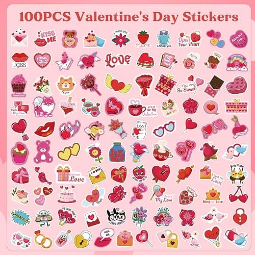 OHOME Valentines Stickers - 100 PCS Heart Stickers for Kids Classroom School - Valentines Day Crafts Gifts Treats Decor Cards Scrapbooking Decorations Supplies - Valentine's Party Favors thumbnail 2