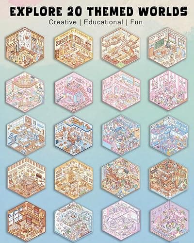 20 Sets DIY 3D Sticker Scene, Sticker Therapy Scenes Collection Book for Adults Stress Relief Pass The Time, Make Your Own House Miniature Cute Cartoon Animal Isometric Scene Funny Stickers for Kids thumbnail 3