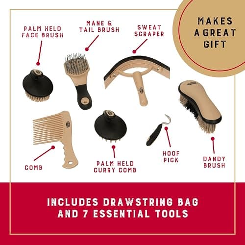 Weaver Leather Horse Grooming Kit, 7-piece Brush Set with Organizer Tote Bag, Equine Care, Horse Track Room Equipment, Grooming Supplies, Insignia thumbnail 4