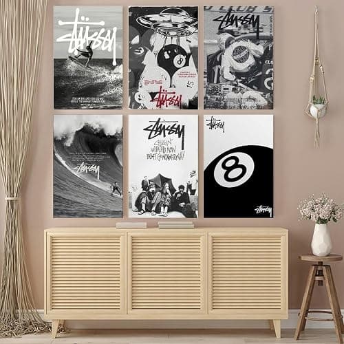 Ein Set von 6 Stussy-Postern, Musik, Retro, Vintage, Wandkunst, Leinwandposter, Raumdekor, ästhetischer Druck, Dekoration, 20 x 30 cm - 08x12inch(20x30cm) - Stil: thumbnail 3