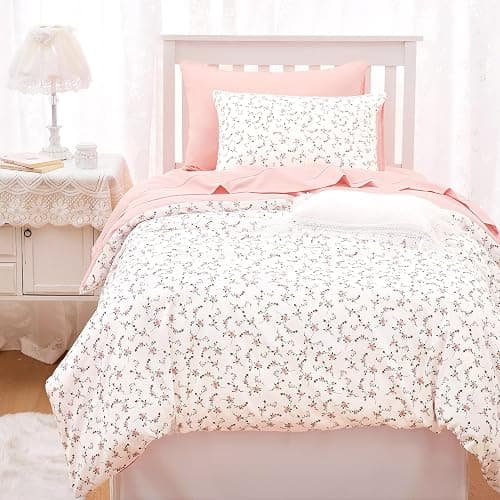 Wake In Cloud - Floral Comforter Set, Coquette Cottagecore Aesthetic Cute Flower Pattern for Women Teen Girls, Soft Lightweight Dorm Bedding, 3 Piece, Pink, Twin/Twin XL Size thumbnail 4