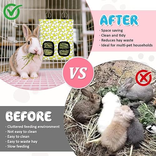 3 Pcs Rabbit Hay Feeder, 2-Hole Hanging Guinea Pig Hay Bags Washable Bunny Hay Bag for Rabbits, Chinchillas, Hamsters, Small Pets and Animals (11.8"×8.7") thumbnail 5