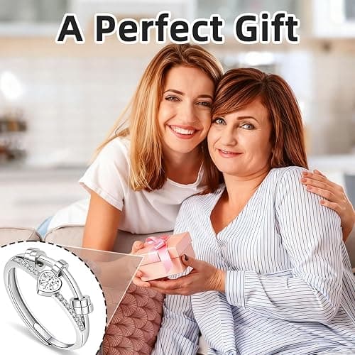 GAZIL Adjustable Double-Layer Spinner Fidget Ring, Silver Anxiety Ring for Women with Cubic Zirconia, Rotatable Stress Relief Jewelry Valentine’s Day Gift for Girls and Women thumbnail 4