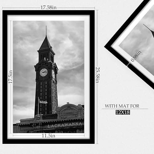 Wiscet 16x24 Picture Frame Set of 3, for Wall Gallery Photo Frames, Black | Display Pictures 12x18 with Mat or 16 x 24 Poster Frame without Mat thumbnail 3