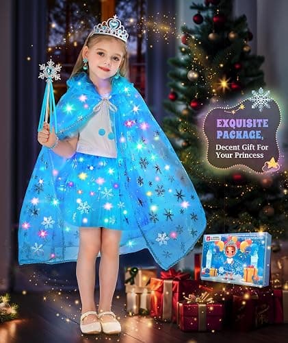 DOLNOW Princess Dress Up for Girls, Unicorn Light up Princess Cape Princess Dress Costume Crown Gift for Girls 3 4 5 6 thumbnail 5