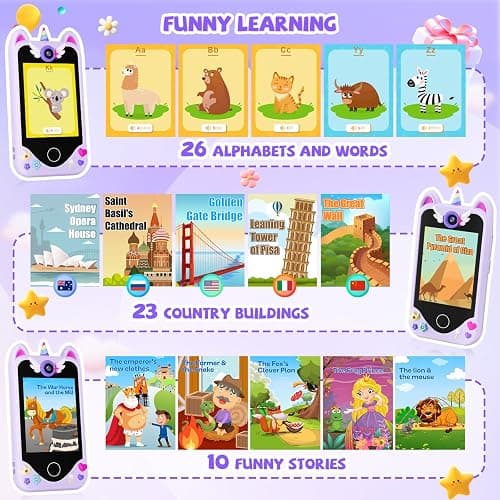 Kids Smart Phone for Girls Gifts - Toddler Christmas Birthday Gift for Age 3 4 5 6 Year Old, Kids Cell Phone Toy with Touchscreen, Dual Cameras, Learning, Kid Mp3 Player, Games with 32 GB Card thumbnail 6