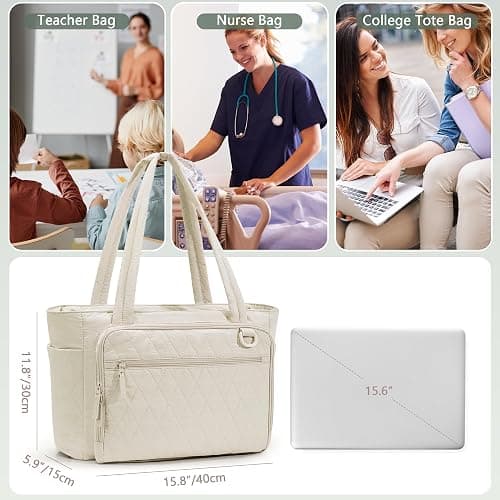 Yarwo Lightweight Teacher Tote Bag for Women, 15.6 inch Laptop Work Bag with Accordion File Pocket & Cup Holder thumbnail 2