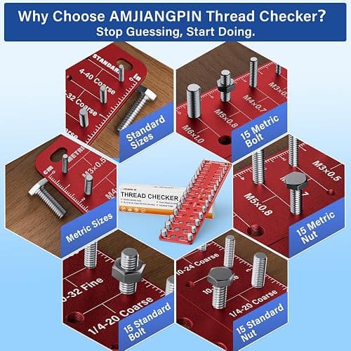 AMJIANGPIN Thread Checker, 30 Nut & Bolt Thread Size Checker 15 Standard &15 Metric, Wall-Mounted Stainless Steel Thread Gauge Checker with Inch & Metric, Bolt Size Finder thumbnail 5