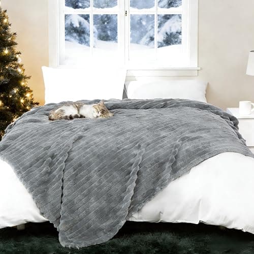 HIMEET Soft Light Grey Throw Blanket for Couch - 300GSM Cozy Fleece Blanket for Men, Cute Lightweight Blankets Birthday Gifts for Her Him, Valentines Spring Home Room Decor, Light Grey, 50x60 Inches thumbnail 7
