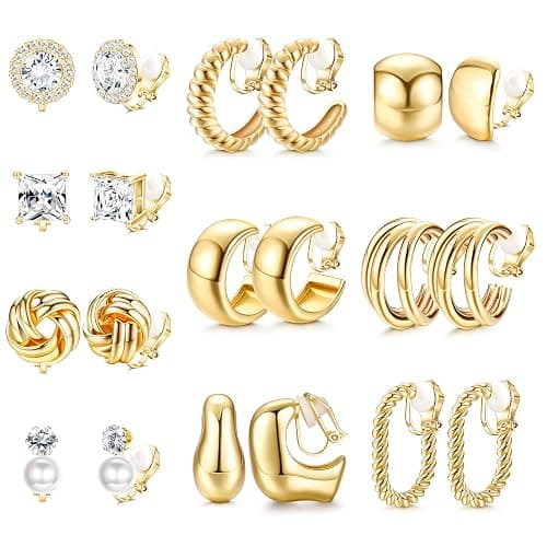 Morfetto 10 Paar Clip Ohrringe Damen Gold Silber Ohrclips Ohne Ohrlöcher Ohrklipser Hypoallergen 14k Gold Plated Statement Klipp Ohrringe Clips Fake Ohrring Set Damen Mädchen - Image 1