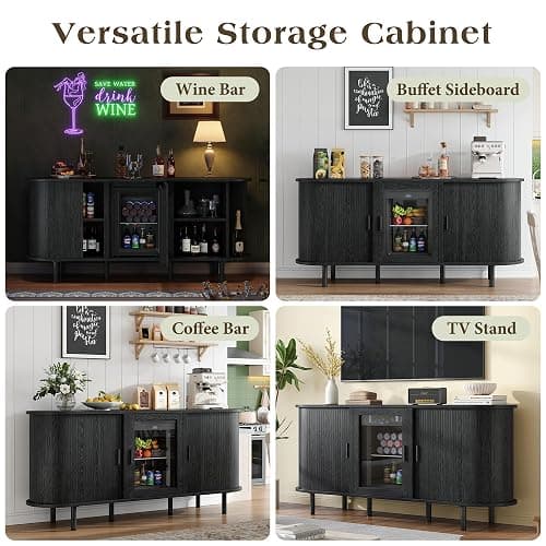 LUXOAK 70" Coffee Bar Cabinet with Beverage Fridge (Included), Buffet Sideboard Table for Home, Bar Cabinet with Storage for Dining Room & Living Room, Black thumbnail 8