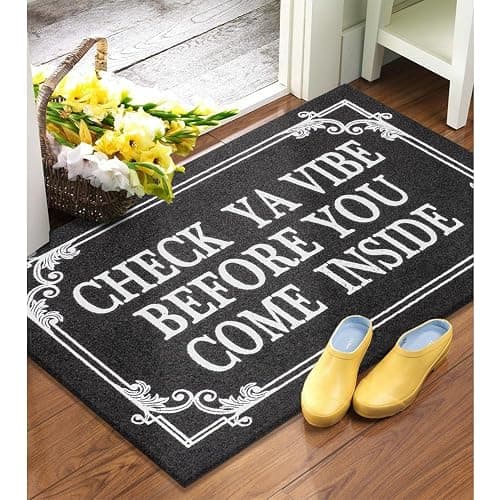 HLFMVWE Indoor Door Mat Welcome Mats for Front Door Outdoor Entry Black Doormat, Check Ya Vibe Before You Come Inside This House Doormat, Non Slip Rubber Farmhouse Mats 36" x 24" thumbnail 2