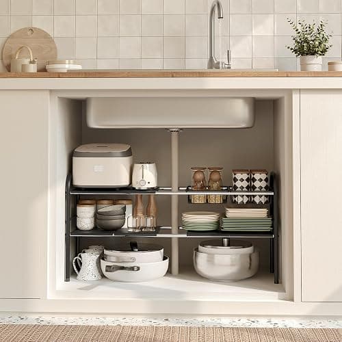 NETEL Under Sink Organizers and Storage, 2 Tier Expandable Under Cabinet Organizer Shelf with 2 Baskets and 6 Panels, Expandable Shelf for Cupboard, Kitchen, Bathroom, Shoe Storage Rack thumbnail 6