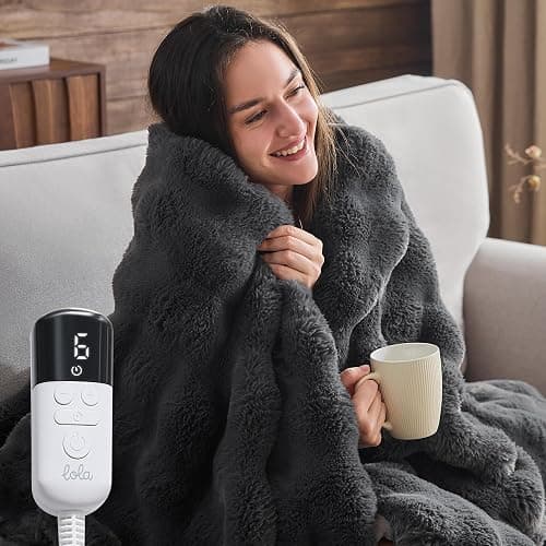 SMRISS Faux Rabbit Fur Bubble Heated Throw Blanket,Darkgrey,50"x62" | Certified by ETL/UL,FCC,OEKO-TEX,12 Heat Levels,5 Time Settings(Up to 8H) Auto-Off,Overheat Protection,Machine Washable - Image 1