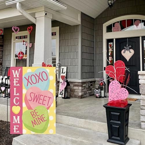 AVOIN colorlife Candy Love Hearts Welcome Garden Flag 12x18 Inch Double Sided Outside, Valentines Day Rustic Anniversary Yard Outdoor Decoration thumbnail 4