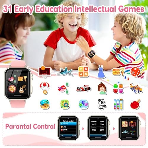 cjc Smart Watch for Kids Gift for Girls Ages 4-12 - Includes Screen Protector, 30+ Games, 140 Learning Cards, HD Touch Screen, Camera, Music, Pedometer - Fun & Educational Birthday Gift Idea (Pink) thumbnail 3