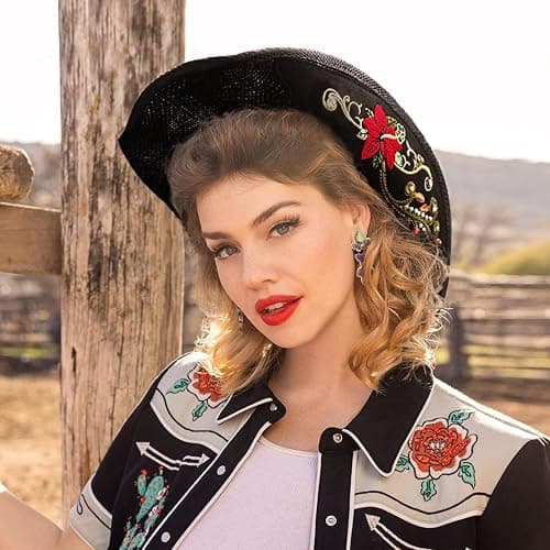 FLUFFY SENSE. Cowboy Hats for Women and Men Straw Western Hat Embroidered Cowboy Hat for Cowboys and Cowgirls thumbnail 7