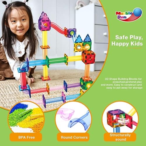 PicassoTiles 120pc Magnetic Tile Marble Run Set STEM Construction Toy with Track Building Blocks Educational Learning Compatible for Brain Development Creativity Coordination Kids Age 3 Plus PTG120 thumbnail 5