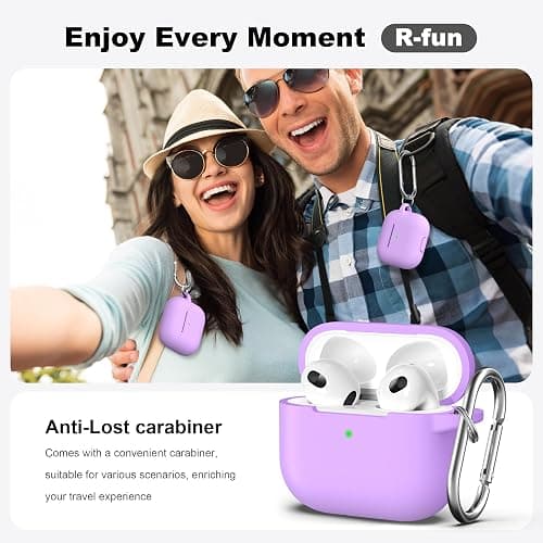 R-fun for AirPods 3 Case Silicone Cover, Lavender | Compatible with Apple AirPods 3rd Generation (2021) with Keychain & Cleaner Kit, Wireless Charging Compatible thumbnail 2
