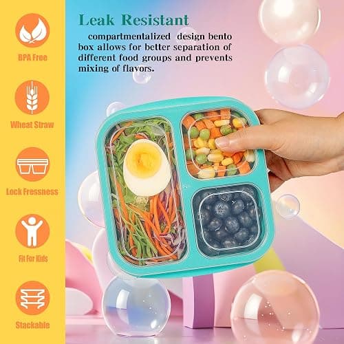 Bento Box For Kids, 4 Pack 3 Compartments Lunchable Meal Prep Containers Lunch Containers, Reusable Snack Containers with Lids, Snack Boxes for School, Work, and Travel thumbnail 4