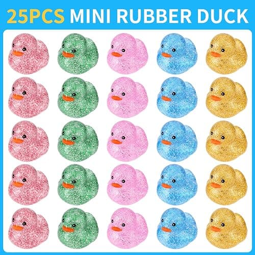 25Pcs Mini Glitter Rubber Ducks Bath Toys, Bathtub Floating Squeaky Duck Bulk Baby Preschool Bath Toy for Baby Shower Infants Kids Toddler Birthday Party Decoration Gift (Large) thumbnail 3