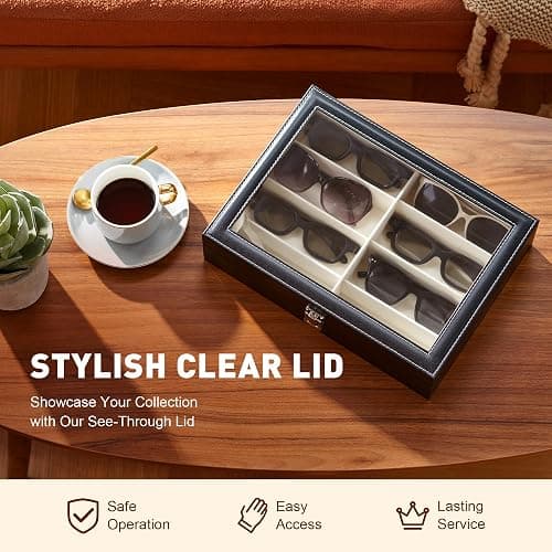 CO-Z Leather Multi Sunglasses Organizer for Women Men, Eyeglasses Eyewear Display Case with 8 Slots, Jewelry Watch Organizer, Sunglasses Jewelry Collection Case, Sunglass Glasses Storage Holder Box thumbnail 8
